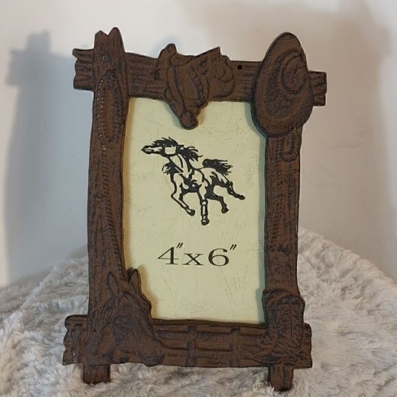 Vtg Western Cast Iron 4" x 6" Rustic Picture Frame - Picture 6 of 6